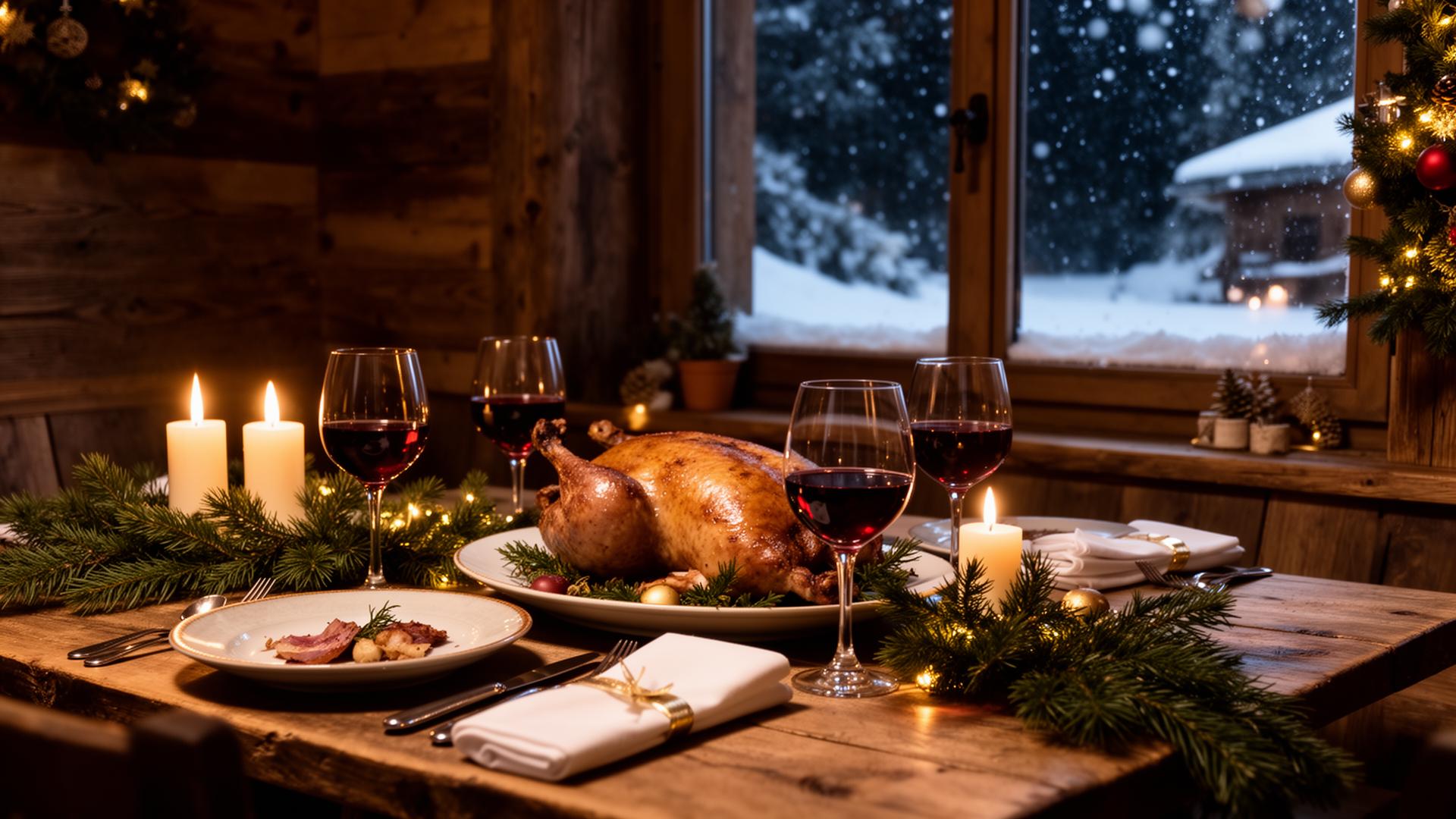 Festlich gedeckter Tisch zum Weihnachtsessen im Haldenhof